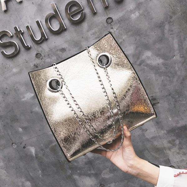 

fashion chain glossy crack big tote women handbags korean style chain shoulder bags for ladies solid color messenger bag purses