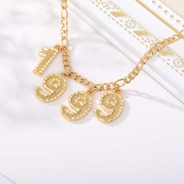 

english number necklace women custom birth year necklaces 1989 1999 men custom digital chain stainless steel gold necklace, Silver