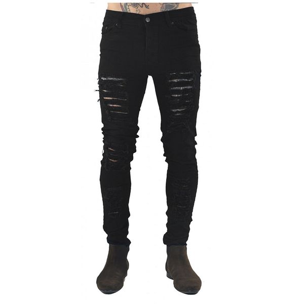 

streetwear pants new men's jeans ripped jeans for men skinny distressed slim designer biker hip hop swag black, Blue