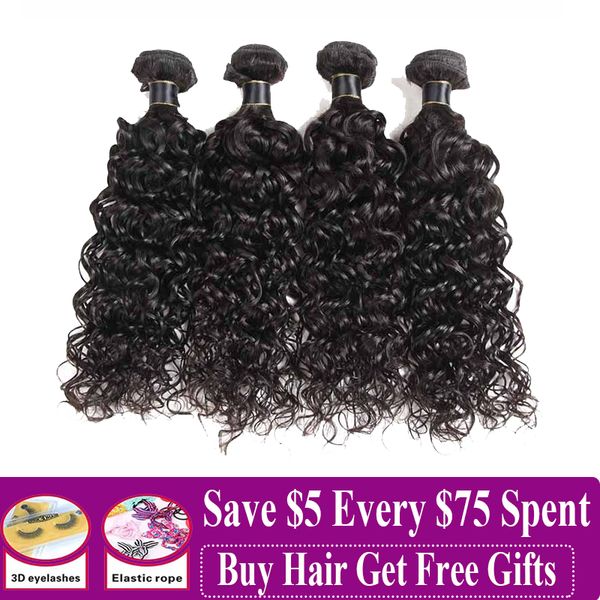 

бразильский девы волос ткет волну воды 3/4 шт / много малазийских индийские человеческие волосы волна воды дешевый ткет волос, Black