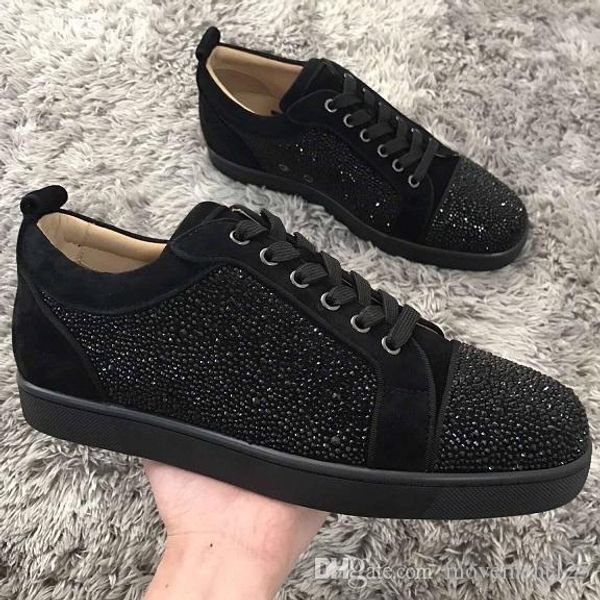 

2018 new designer comfort pretty red bottom junior louisflat sneakers casual suede leather men womens party wedding with box, Black