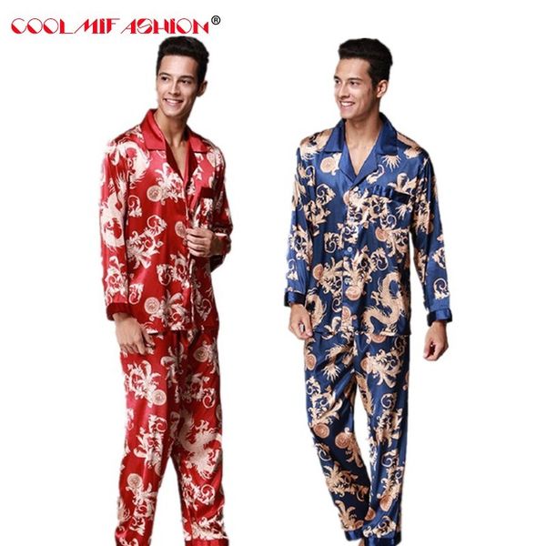 

men silk like pajamas set autumn spring pyjama suit full sleeved chinese traditional printed rayon sleepwear + long pants set, Black;brown