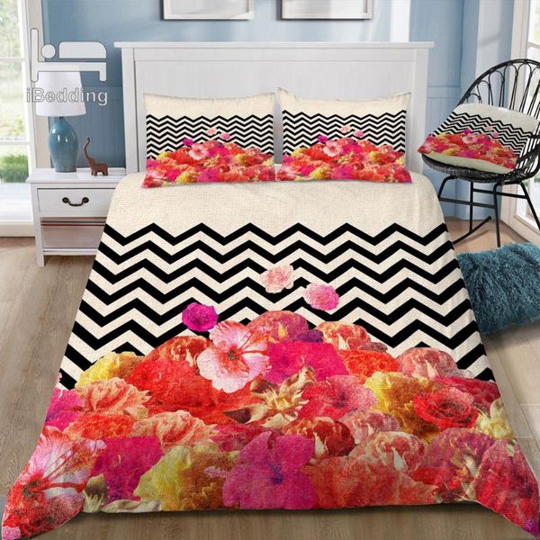 

chevron flora 3d bedding set printed duvet cover set  king twin size