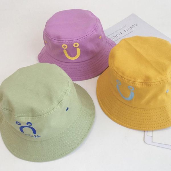 

smile face outdoor bucket hat cotton embroidery fishing sunscreen bucket hat casual men women fisherman #3, Blue;gray
