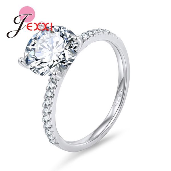 

simple boutique women white cz crystal cubic zirconia stone fashion 925 sterling silver rings wedding engagement promise jewelry, Slivery;golden