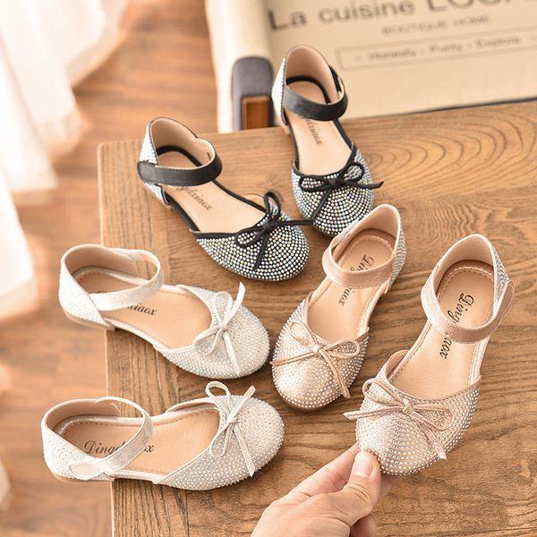 

girls rhinestone party shoes toddler grils elegant wedding dance shoe kids casual non-slip pu leather shoes chaussure fille, Black;grey