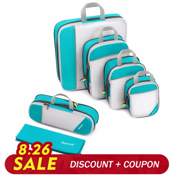 

gonex travel storage bag 19inch suitcase luggage organizer set hanging compression packing cubes for clothing underwear shoes