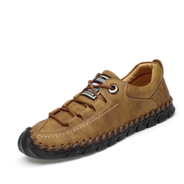 

big size 2019 spring genuine leather men's shoes lace-up man outdoor casual shoes thick bottom stitch non-slip male, Black