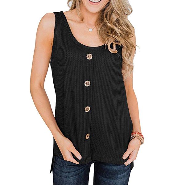 

vintage knitted button women tank casual loose sleeveless female 2019 summer fashion solid plus size ladies tanks, White