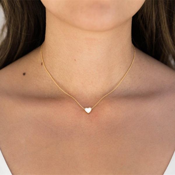 

dainty heart pendant necklaces for women rose gold color stainless steel choker necklace bridesmaid gifts forever love, Silver