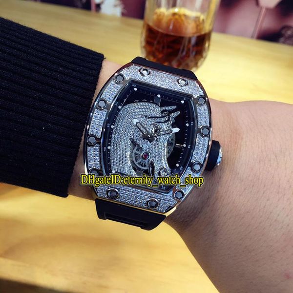 

r luxury rm 052-2 diamond horse head dial miyota 6t51 automatic 28800vph rm52-2 мужские часы с бриллиантовым корпусом каучуковый ремешок спо, Slivery;brown