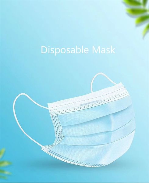 

mask in stock dhl ship mask fast delivery blue 3 layers filter dustproof saliva proof earloop non woven mouth masks 3psy