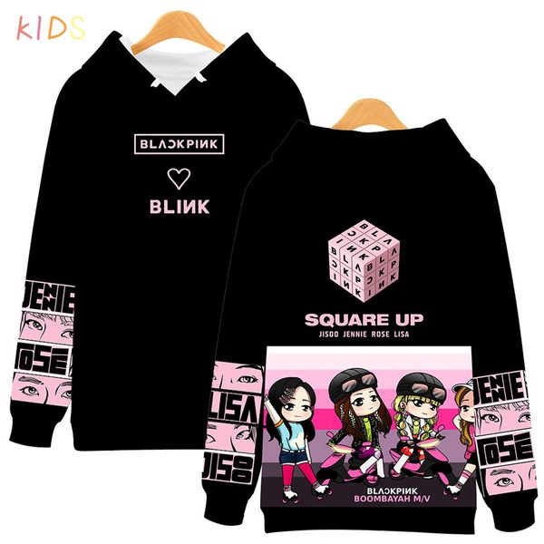 

kpop girl group 3d print blackpink hoodies sweatshirts women long sleeve hooded blackpink pullovers clothes coat and child, Black