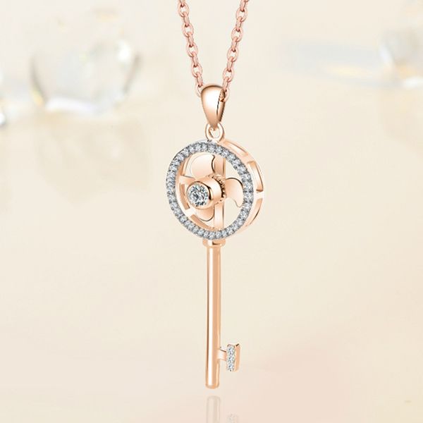 

лиза мода ожерелье женщины серебро 925 вращающийся ветряная ключ ожерелье золота цепи кулон ожерелья партии ювелирных изделий девушки подарк, Silver