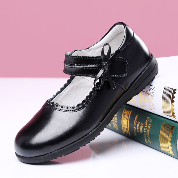 

black kids shoes school uniform girls shoe genuine leather shoe flat sneaker breathable for princess student party, Black;grey
