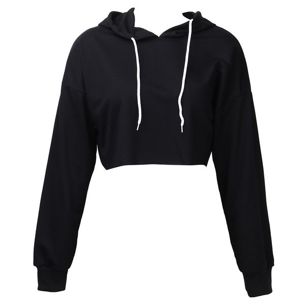 

new women long sleeve hoodie loose short crop pullover sweatshirt jumper workout crop, Black