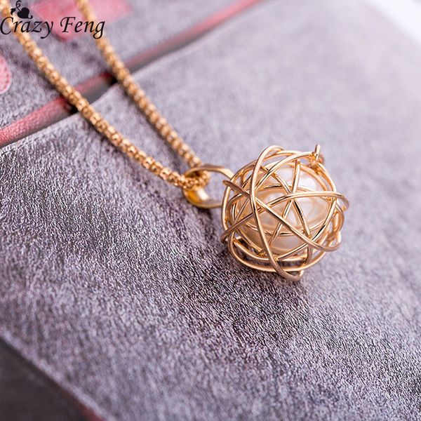 

charm imitation pearl pendant necklace for women geometric ball gold color long sweater chain wedding necklace jewelry, Silver