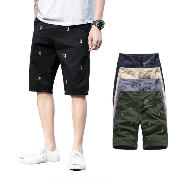 

casual men's shorts cotton embroidery knee-length short pants cargo shorts mens pantalones cortos hombre bermuda masculino, White;black