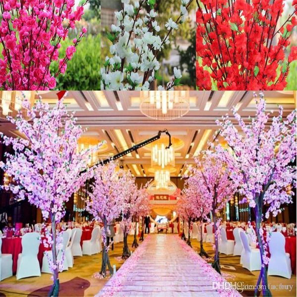 

160pcs artificial cherry spring plum peach blossom branch silk flower tree for wedding party decoration white red yellow pink 5 color