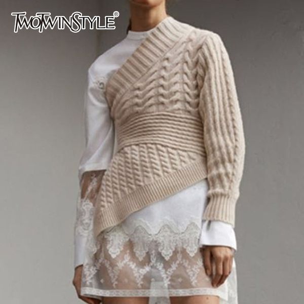 

twotwinstyle slash neck sweater female long sleeve off shoulder knitted pullover women casaul clothes 2019 autumn new, White;black