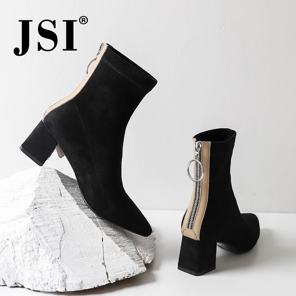 

jsi fashion ankel boots winter warm new pointed toe handmade ladies shoes square heel women boots jo388, Black