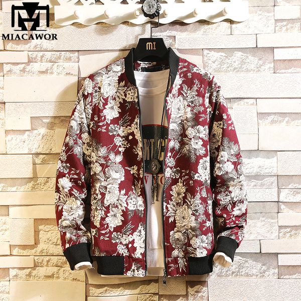 

new men jacket floral print bomber jacket spring fashion men coats zipper jaqueta masculina outwear j606, Black;brown