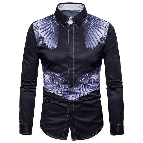 

new men's angel wings long sleeve large size men shirt, White;black