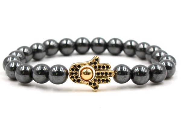 

8mm yhg3243 silver gold copper hand micro pave cz zircon cubic zirconia bracelet hematite bead buddha yoga bangles, Black