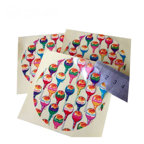 

popular selling custom circular plastic round stickers, 2 inches diameter clear sticker with white design
