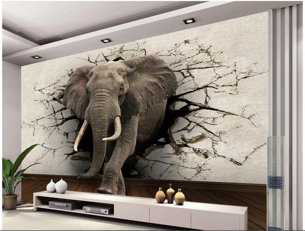 

wdbh custom p 3d wallpaper elephant breaking wall background painting home decor living room 3d wall mural wallpaper for walls 3 d
