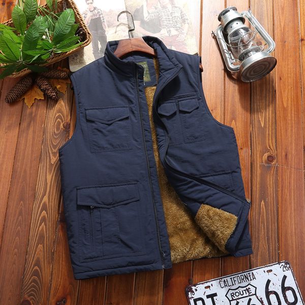 

winter men vest casual fleece warm waistcoats outwear multi pocket thermal jacket army windbreaker sleeveless jackets, Black;white