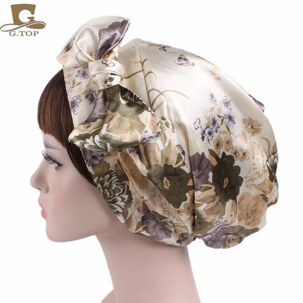 Satin Bow Headscarf Confortável Bonnet Cabelo Curly Wrap Womens Silk Head Scarf Head Wrap Cap