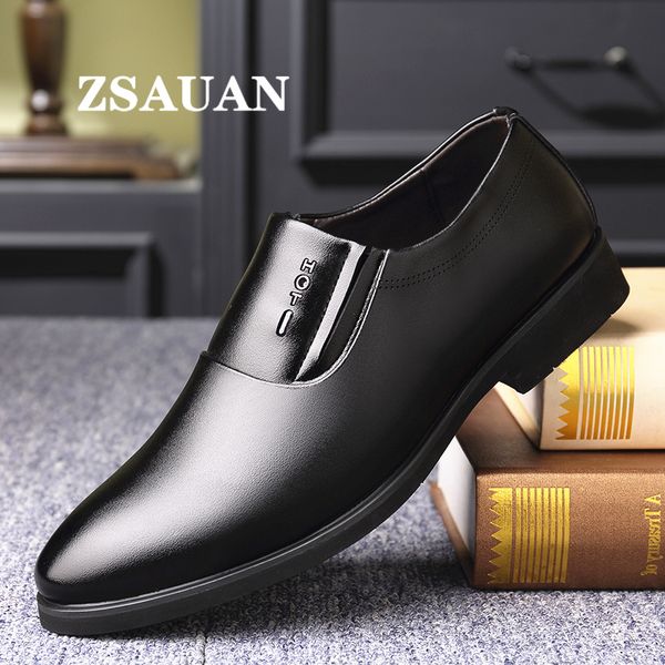 

zsauan italian classic all match dress shoes business leather slip-on male shoes men workplace formal elevator loafers, Black