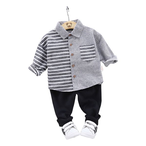 

2020 autumn fashion children cotton clothes baby kids lapel striped shirt pants 2 pcs/sets toddler clothing boy girls tracksuits t200526, White