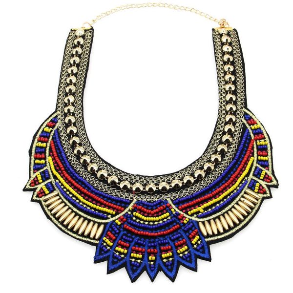

fashion handmade ethnic choker multicolor bib necklaces beaded statement necklaces boho jewelry accessories for women, Golden;silver