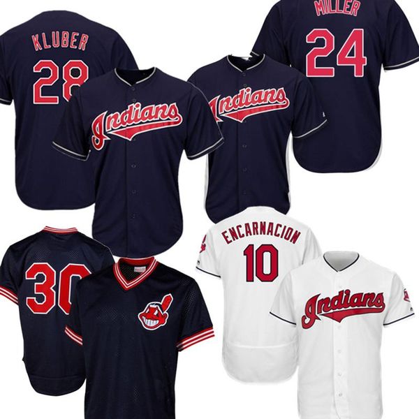

Cleveland Mens Indians Jersey 28 Corey Kluber 10 Edwin Encarnacion 30 Joe Carter Baseball Jerseys 2020