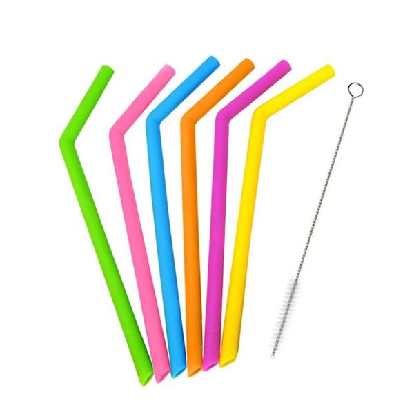 

2pcs силикон многоразовых трубочек с щеткой для очистки барных аксессуаров