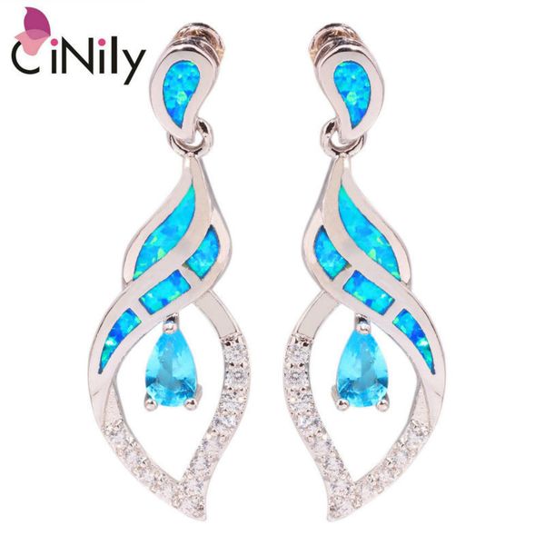 

cinily ocean blue fire opal long stud earrings with stone silver plated cz crystal water teardrop earring vintage jewelry woman t190626, Golden;silver