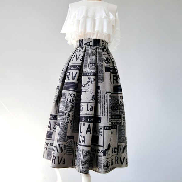 

autumn winter vintage thick suede letter skirt women high waist big swing ball gown skirt plus size, Black