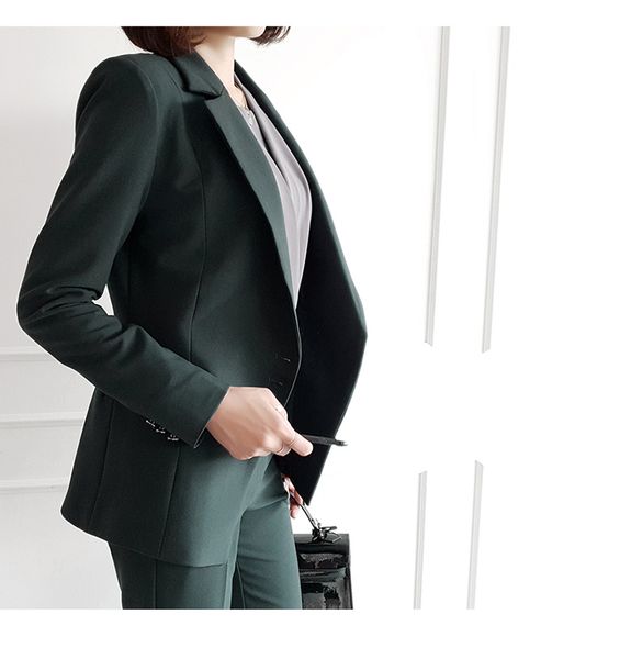 

autumn winter thicken women pant suit notched blazer jacket & pant office wear women suits female sets, White;black
