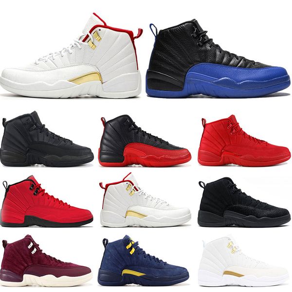 

air retro jordan bsaketball shoes 12s fiba game royal nylon reverse taxi dark grey trainers sports sneakers size 7-13, White;red