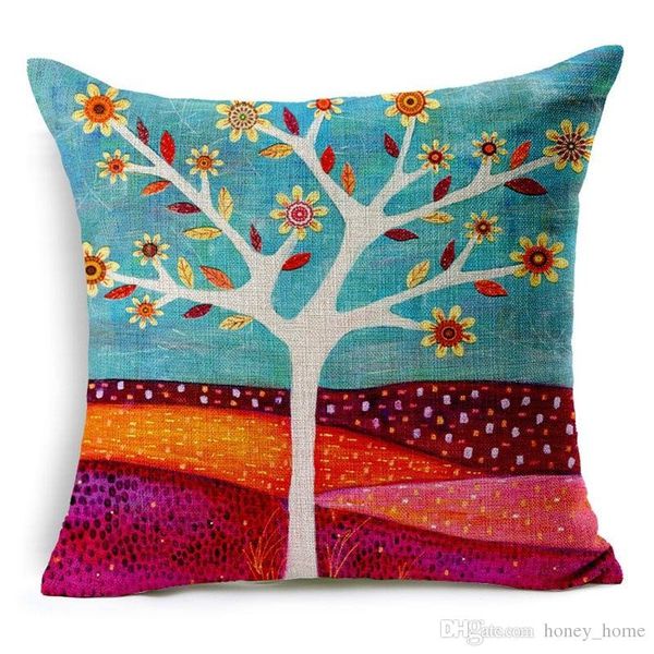 Geometric Cushion Cover Flower Tree Of Life Mosaic Throw Pillow