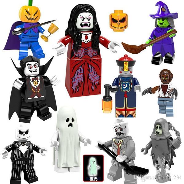 

10 styles mini toy figure pumpkin head ghost moster fighter headless horseman vampire witch werewolf zombie building block brick