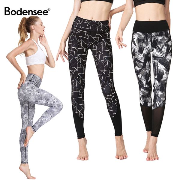 

bodensee printing yoga pants womens slim compression workout sports fitness leggings woman gym wear elastic slim pants, White;red