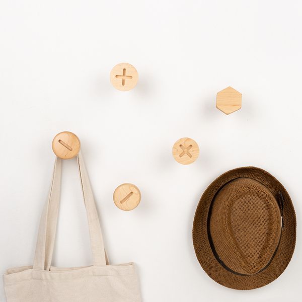 2019 Solid Wood Adhesive Hook Creative Wall Screw Adhesive Hook