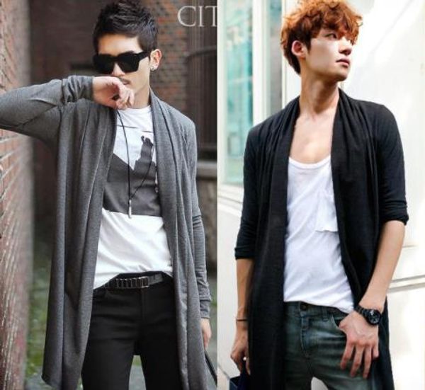 

men casual cardigans long autumn slim fit sweaters shawl collar sweater solid color spring men open stitch trench coat plus size clothin, White;black