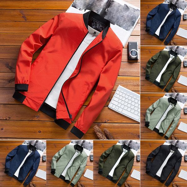 

2019 men's autumn winter casual windbreaker jacket pure color jacket zipper outwear coat dropshipping 30 chaqueta masculina, Black;brown