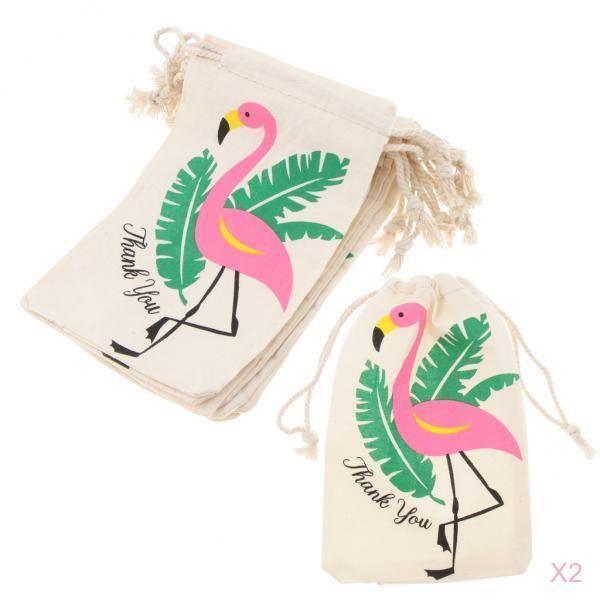 

20pcs flamingo thank you cotton linen jewelry pouch drawstring bag favor