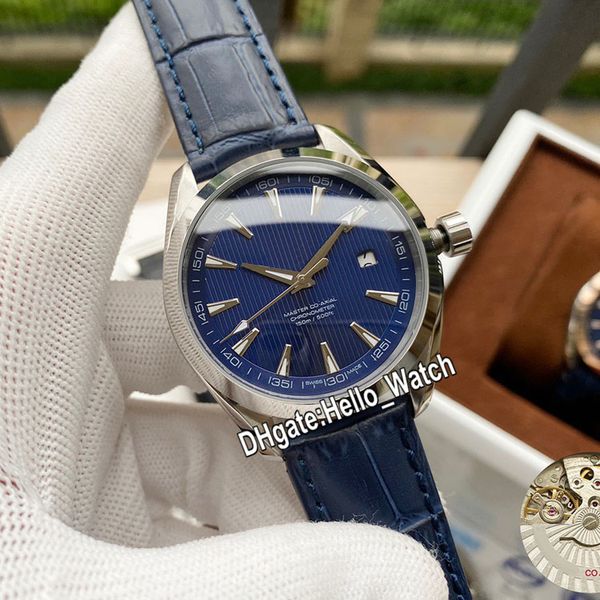 

new date aqua terra 150 steel case 231.13.42.21.03.001 blue texture automatic mens watch blue leather strap gents watches hello_watch, Slivery;brown