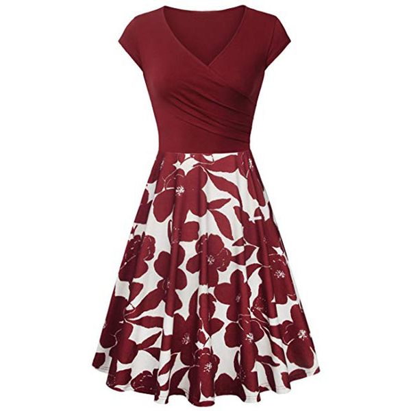 

sagace women's dress summer 2019 short sleeve cross v- neck casual dresses vintage elegant flared a-line sundress dress female, Black;gray